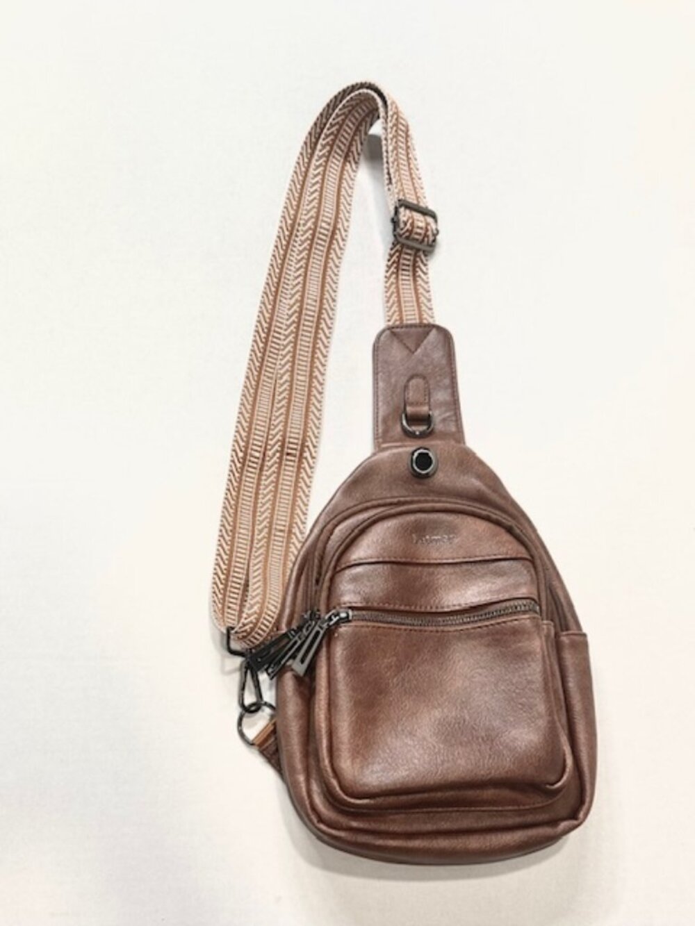 Latmap Faux Leather Crossbody Sling Bag Purse Fanny Pac Brown Tan Cream Strap